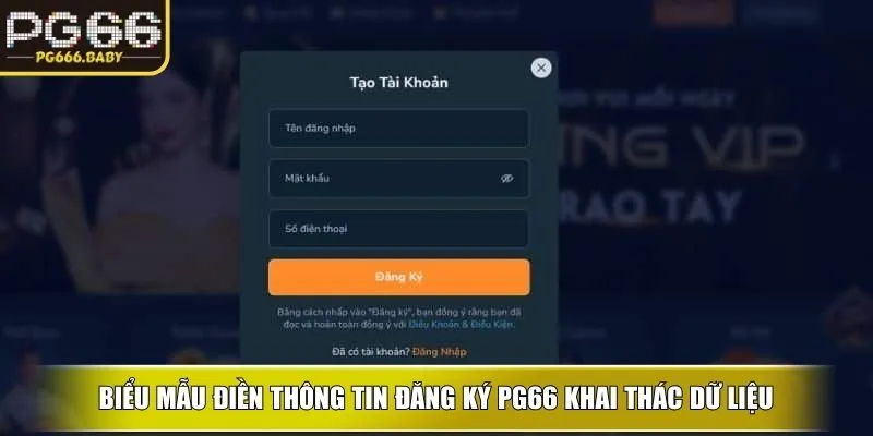 Biểu mẫu điền thông tin đăng ký PG66 khai thác dữ liệu để lập tài khoản
